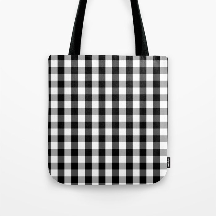 Large Black White Gingham Checked Square Pattern Tote Bag