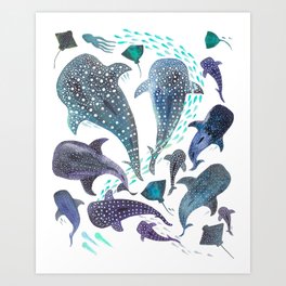 Whale Shark, Ray & Sea Creature Play Print Art Print