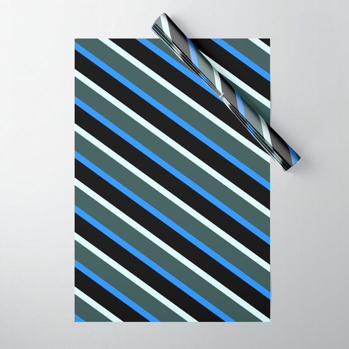 Light Cyan, Dark Slate Gray, Blue & Black Colored Lines Pattern Wrapping Paper