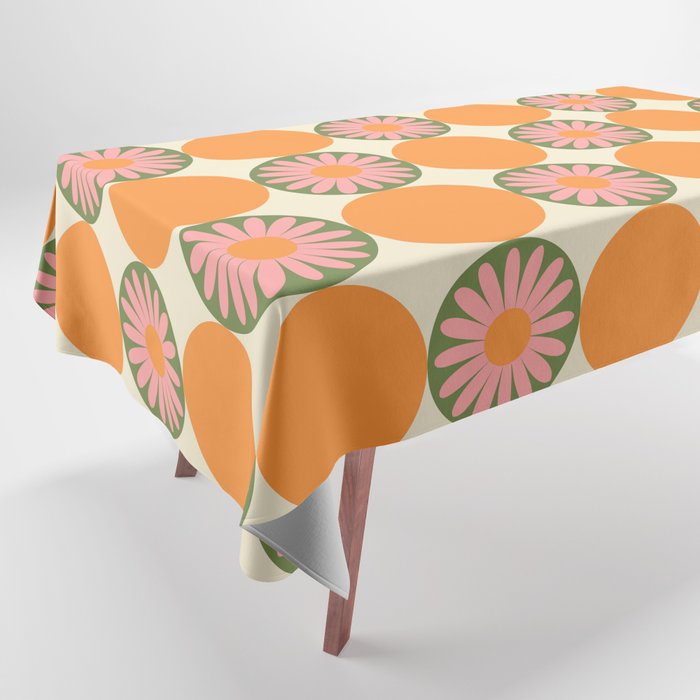 Flower Circle Checkerboard in Orange Tablecloth