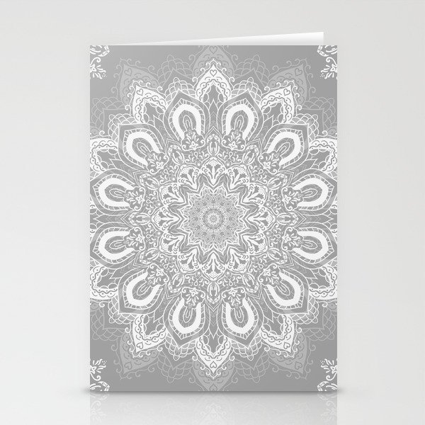 Gray Boho Mandala Flower Stationery Cards