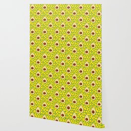 Blazing Yellow Tropical Avocado in  hand drawn Polka Dot Pattern Wallpaper