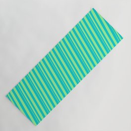 [ Thumbnail: Green & Dark Turquoise Colored Stripes Pattern Yoga Mat ]