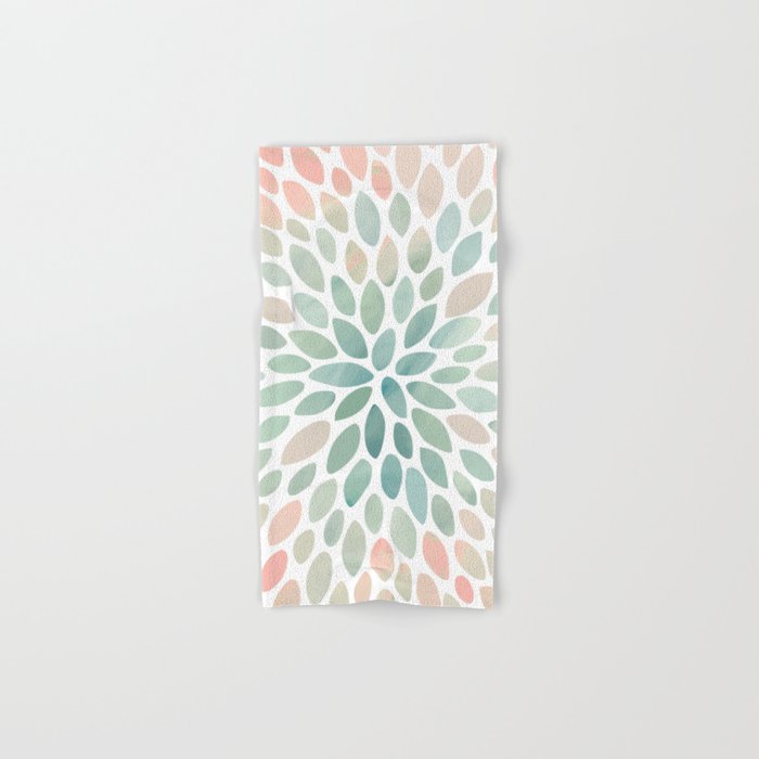 Floral Bloom, Abstract Watercolor, Coral, Peach, Green, Floral Prints Hand & Bath Towel