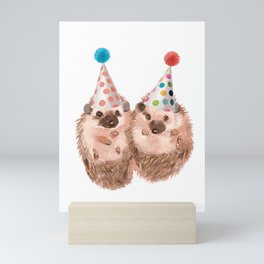 Twins Hedgehog with Party Hat Mini Art Print