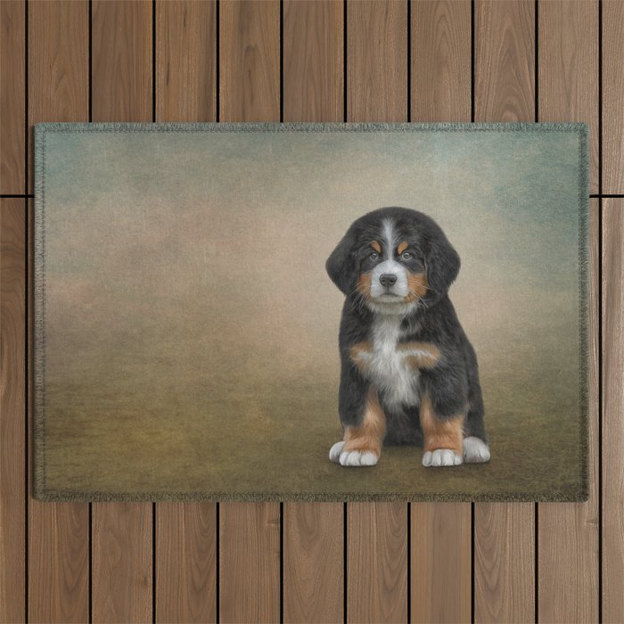 Drawing puppy Bernese Mountain Dog Outdoor Rug