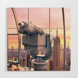 Observation Deck Over NYC Sunset Wood Wall Art