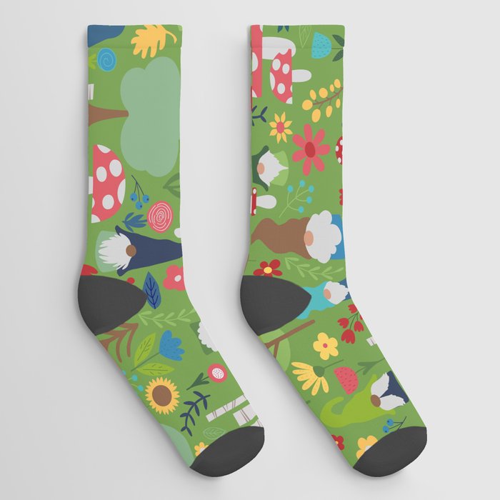 Gnomes In the Garden Green Socks