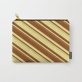 [ Thumbnail: Tan and Brown Colored Lines/Stripes Pattern Carry-All Pouch ]