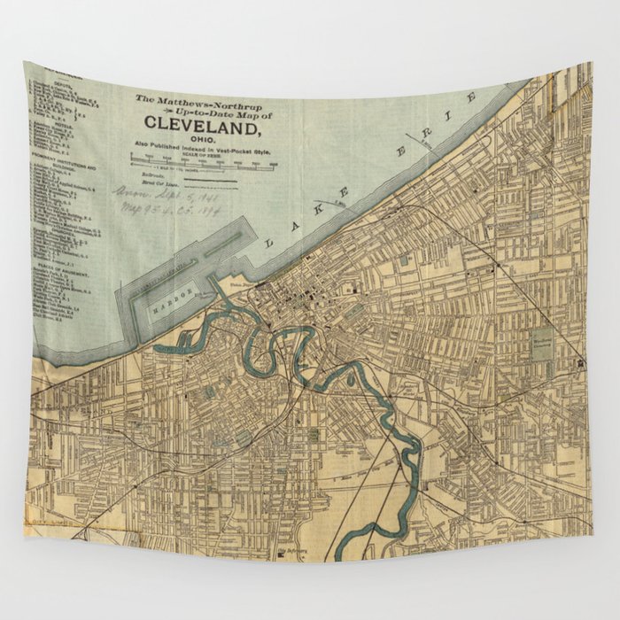 Vintage Map of Cleveland OH (1894) Wall Tapestry by BravuraMedia  Society6