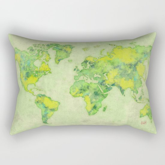 World Map Green Vintage Rectangular Pillow