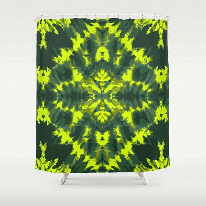 Tie dye neon green Shibori style design large scale Shower Curtain