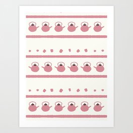 Tea time pattern - Pink teapots  Art Print