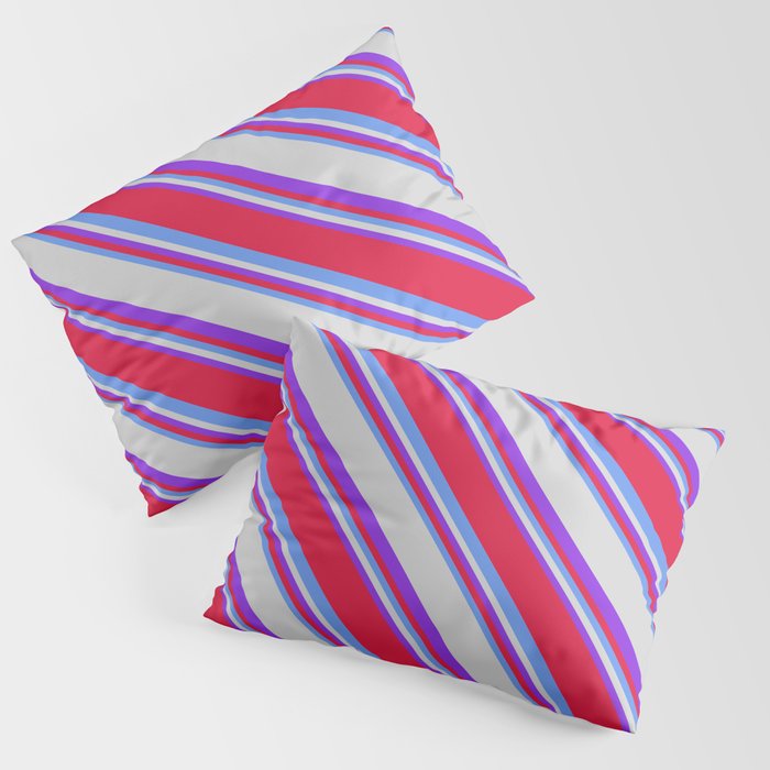 Purple, Crimson, Cornflower Blue, and Light Grey Colored Lined/Striped Pattern Pillow Sham