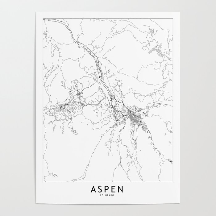 Aspen White Map Poster