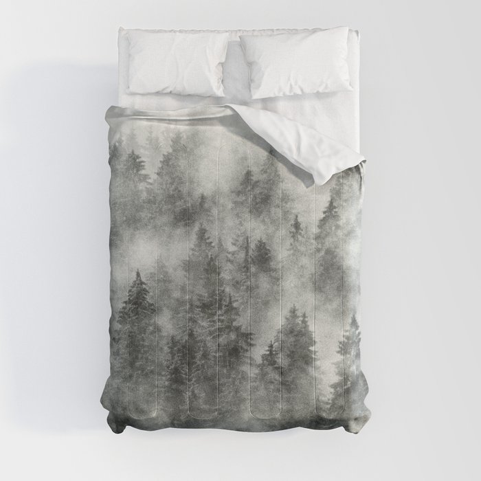 Everyday // Misty Foggy Moody Wild Fairytale Cascadia Trees Dark Forest Covered In Magic Fog Series Comforter