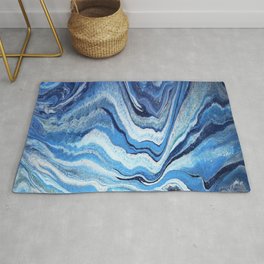 Blue Geode Sparkle: Acrylic Pour Painting Rug