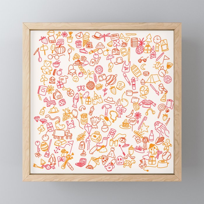 Stuff & Things Doodle in Pink Framed Mini Art Print