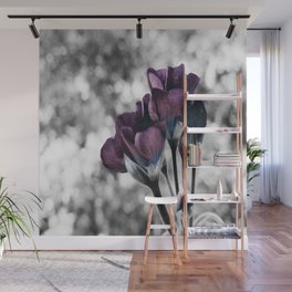 Pop of Color Flowers Muted Eggplant Teal Wall Mural