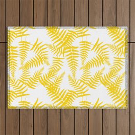 Yellow Silhouette Fern Leaves Pattern Outdoor Rug