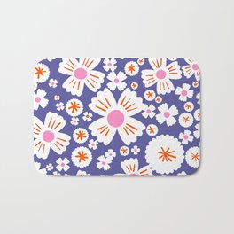 Modern Retro Periwinkle Daisies With Pink Bath Mat