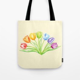 Rainbow Tulips, Flowers with Yellow Background Tote Bag