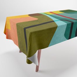 Abstract Colorful Mid-Century Yellow Teal Tablecloth
