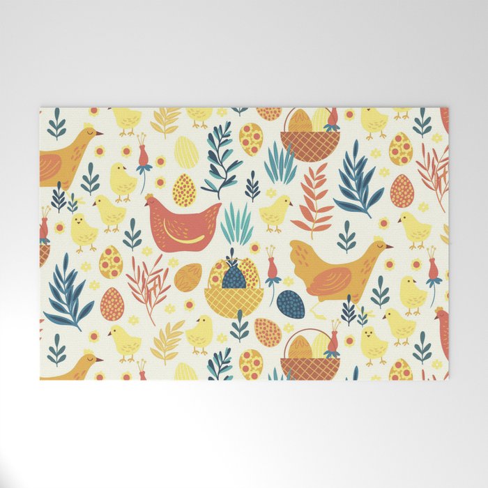 Happy Easter Cute Vintage Chicken Collection Welcome Mat