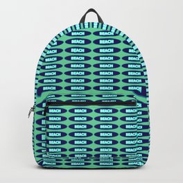 Beach Word in Dark Blue Oval Pattern with Sea Foam Sea Glass Color Background Backpack