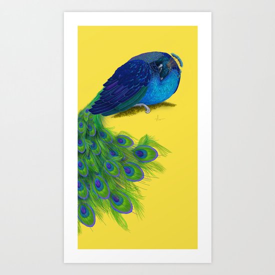The Beauty That Sleeps - Vertical Peacock Painting Art Print