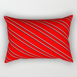 [ Thumbnail: Red, Light Gray, and Black Colored Lined Pattern Rectangular Pillow ]