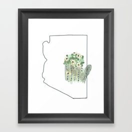 arizona // watercolor saguaro flower state flower map Framed Art Print