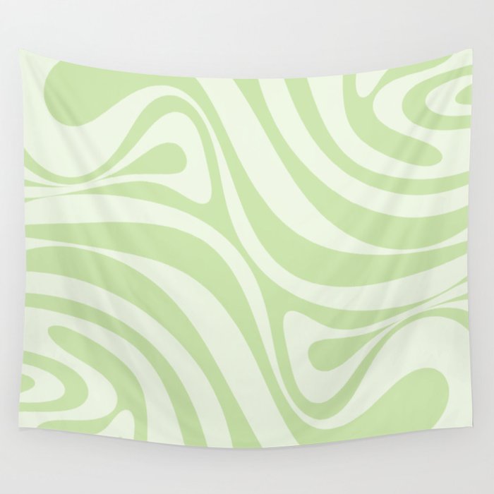 New Groove Retro Swirl Abstract Pattern in Pastel Light Green Wall Tapestry