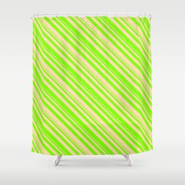 [ Thumbnail: Chartreuse and Tan Colored Lined Pattern Shower Curtain ]