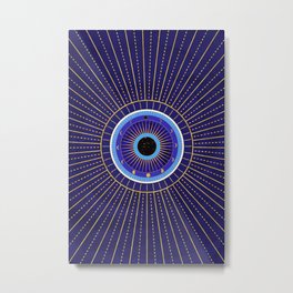 Cobalt Blue Evil Eye Mandala  with Moon Phases Metal Print | Mystical, Greek, Talisman, Symbol, Moon, Mandala, Esoteric, Drawing, Witch, Turkish 