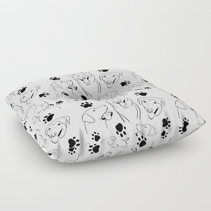 Happy Dogs with paw prints black and white Floor Pillow