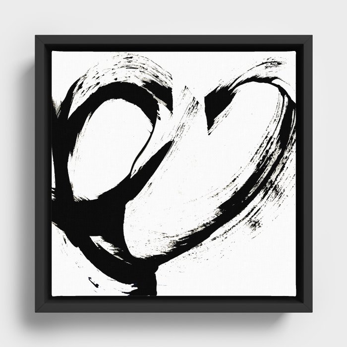 Brushstroke 6: a minimal, abstract, black and white piece Framed Canvas