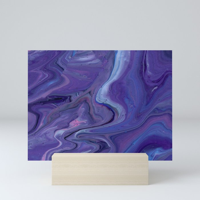Psychedelic Swirls | Purple and Blue Acrylic Pour Mini Art Print