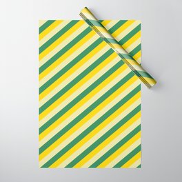 [ Thumbnail: Yellow, Pale Goldenrod & Sea Green Colored Lined Pattern Wrapping Paper ]