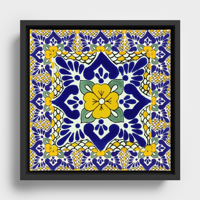 talavera mexican tile in yellow and blu Framed Canvas