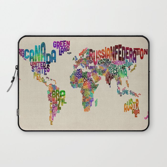 Typography Text Map of the World Laptop Sleeve