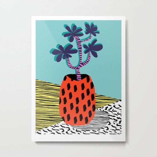 Spazzing - throwback house plant retro 1980s style memphis design neon art pop art print dorm room h Metal Print