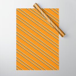 [ Thumbnail: Dark Orange, Beige, and Dark Slate Gray Colored Striped Pattern Wrapping Paper ]
