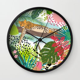 Colorful Jungle Cheetah Print Wall Clock