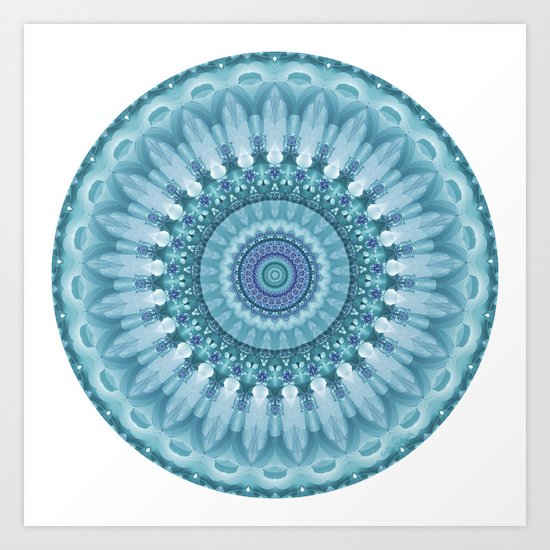 Turquoise and Navy Mandala Art Print