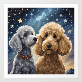 Golden Doodle, Silver Poodle Starry Night Art Print