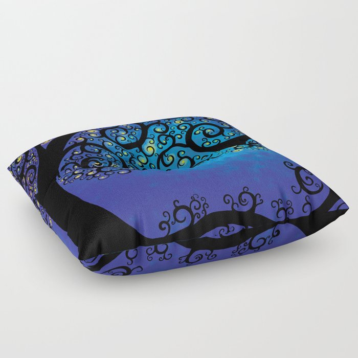 Blue and Purple Tree Of Life Swirls Floor Pillow
