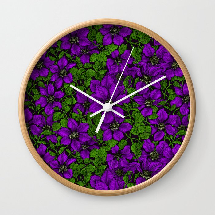 Purple Clematis vine Wall Clock