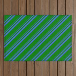 [ Thumbnail: Royal Blue and Green Colored Stripes/Lines Pattern Outdoor Rug ]