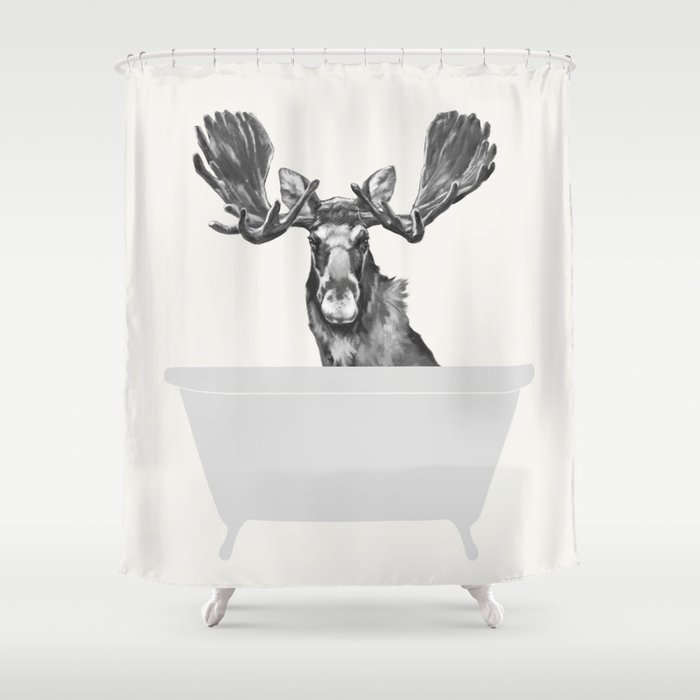 Vintage Moose in Bathtub Shower Curtain